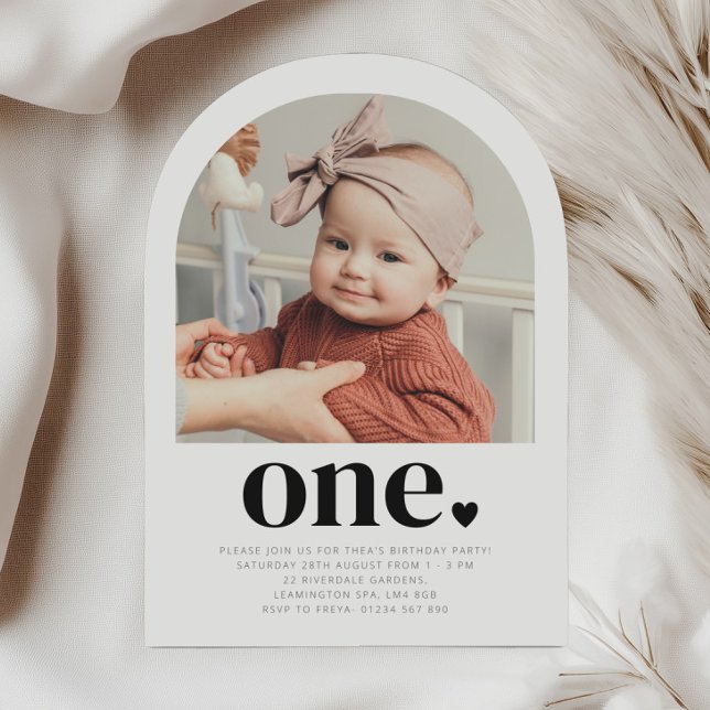 One Heart Arch Photo First Birthday Invitation (Creator Uploaded)