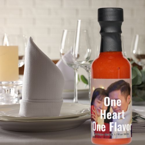 One Heart One Flavor  Custom Wedding Photo on Hot Sauces