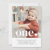 One Heart Photo First Birthday Invitation  (Front)