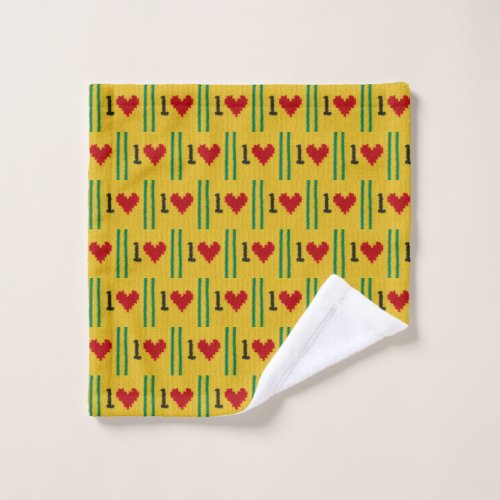 One Heart Red Green Yellow Artisan Crochet Print Wash Cloth