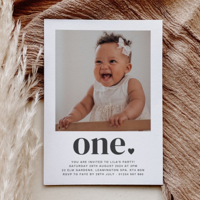 One Heart Square Photo First Birthday Invitation (Creator Uploaded)