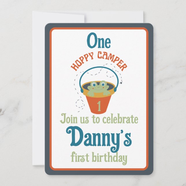 One Hoppy Camper First Birthday Invitation (Front)