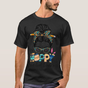 One Hoppy Head Start Teacher Messy Bun Teacher Eas T-Shirt
