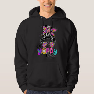 One Hoppy Mama Messy Bun Leopard Happy Easter Cute Hoodie