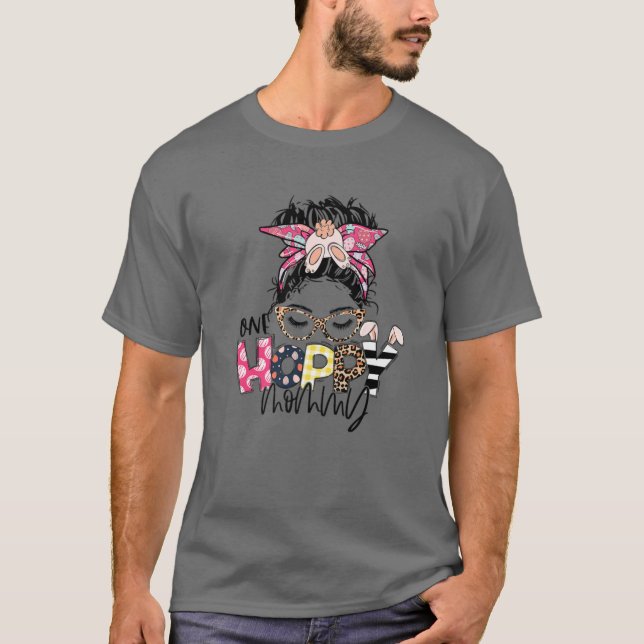 One Hoppy Mommy Leopard Messy Bun Bunny Mommy East T-Shirt (Front)