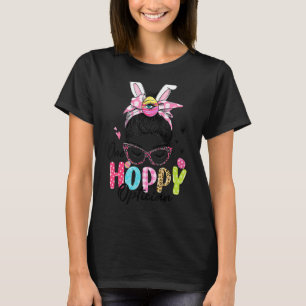 One Hoppy Optician Messy Bun Hair Bunny Ear Easter T-Shirt