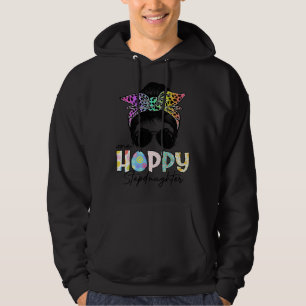 One Hoppy Stepdaughter Leopard Messy Bun Easter Da Hoodie