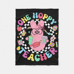One Hoppy Teacher Bunny Easter Day Eggs Groovy Ret Fleece Blanket