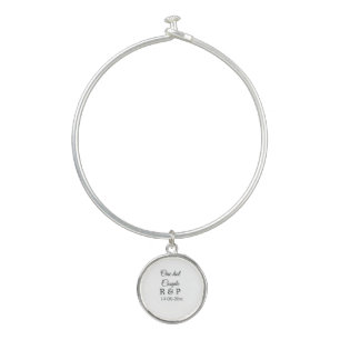 One hot add couple name initial letter text date bangle bracelet