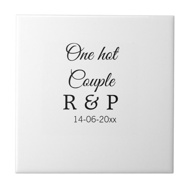 One hot add couple name initial letter text date ceramic tile (Front)
