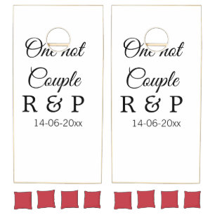 One hot add couple name initial letter text date cornhole set