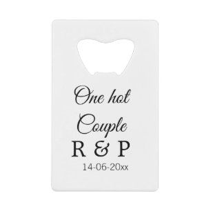 One hot add couple name initial letter text date credit card bottle opener