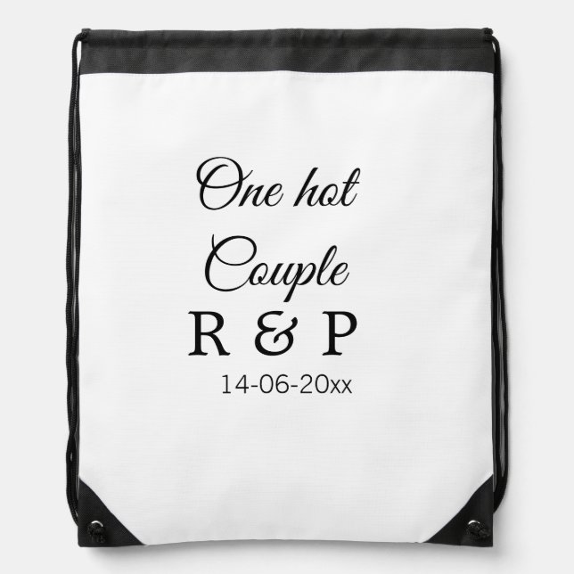 One hot add couple name initial letter text date drawstring bag (Front)