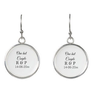 One hot add couple name initial letter text date earrings