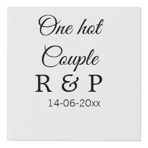 One hot add couple name initial letter text date faux canvas print