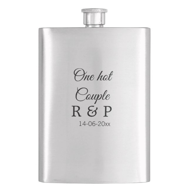 One hot add couple name initial letter text date flask (Front)