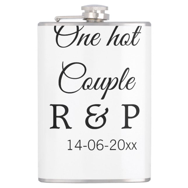 One hot add couple name initial letter text date flask (Front)
