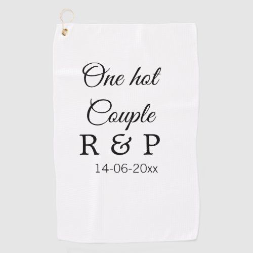 One hot add couple name initial letter text date golf towel