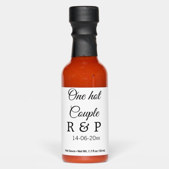 One hot add couple name initial letter text date hot sauces (Front)