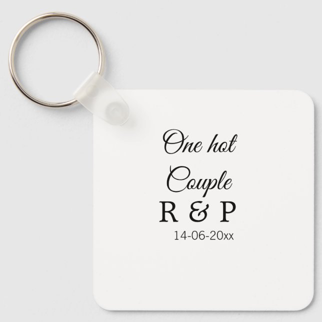 One hot add couple name initial letter text date keychain (Front)