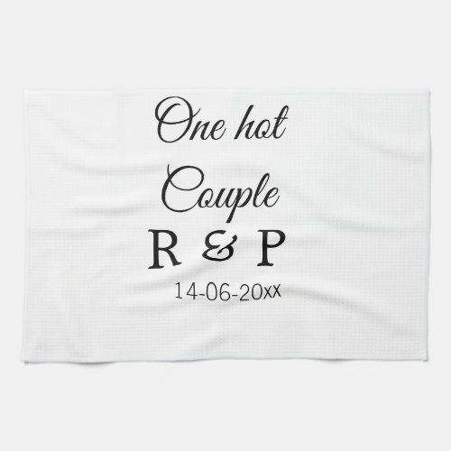 One hot add couple name initial letter text date kitchen towel