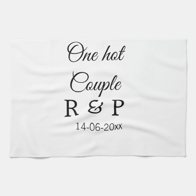 One hot add couple name initial letter text date kitchen towel (Horizontal)