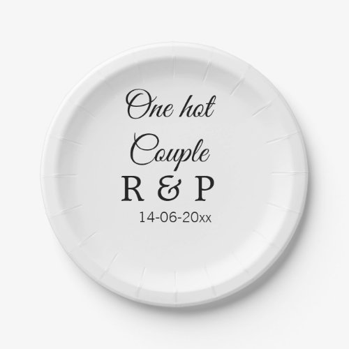 One hot add couple name initial letter text date paper plates