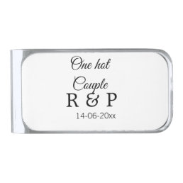 One hot add couple name initial letter text date silver finish money clip