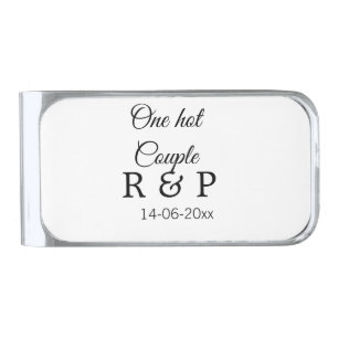 One hot add couple name initial letter text date silver finish money clip
