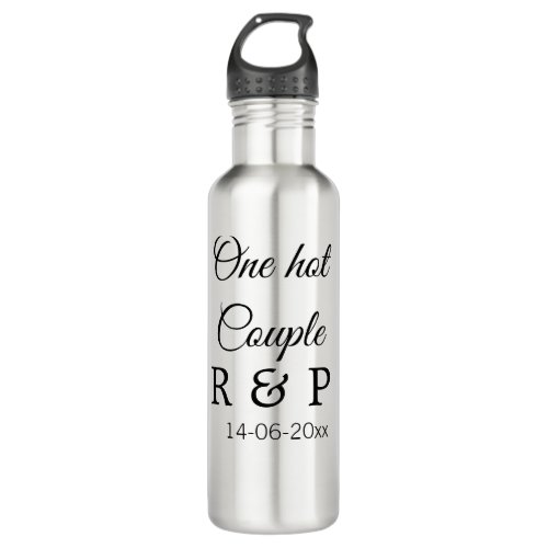 One hot add couple name initial letter text date stainless steel water bottle