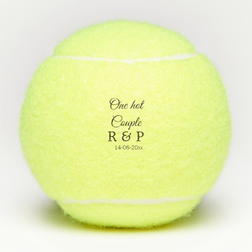 One hot add couple name initial letter text date tennis balls