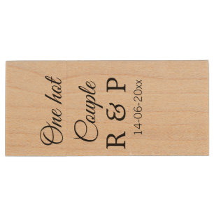 One hot add couple name initial letter text date wood flash drive