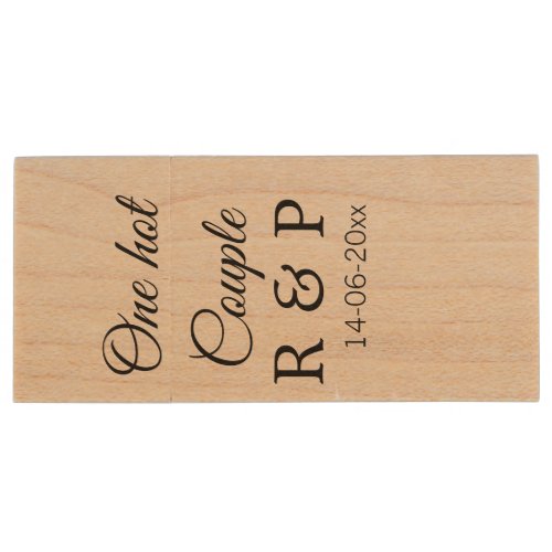 One hot add couple name initial letter text date wood flash drive