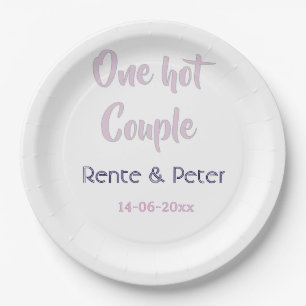 One hot couple add name purple pastel retro modern paper plates