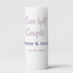 One hot couple add name purple pastel retro modern pillar candle