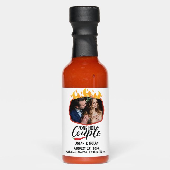 One Hot Couple Custom Photo Wedding & name Hot Sauces (Front)