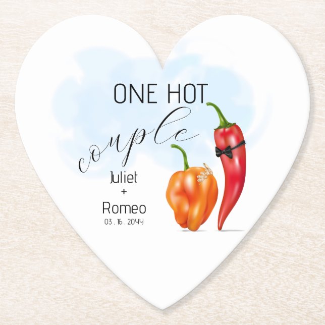 One Hot Couple Hot Pepper Wedding Paper Coaster (Front)