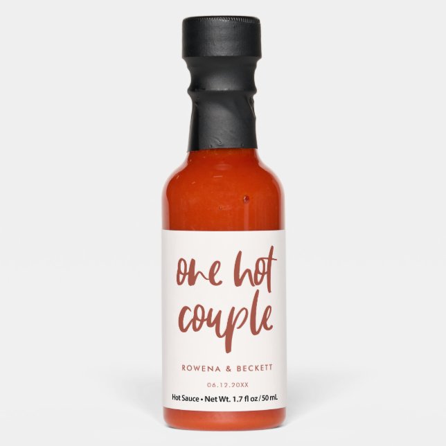 One hot couple Modern snow pink wedding favor Sauces (Front)