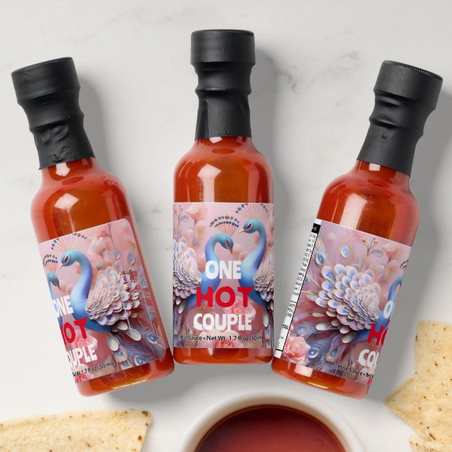 One Hot Couple Personalized Wedding Photo Text on Hot Sauces (Laydown)