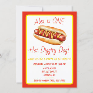 One Hot Diggity Dog! Hot Dog First Birthday Party Invitation