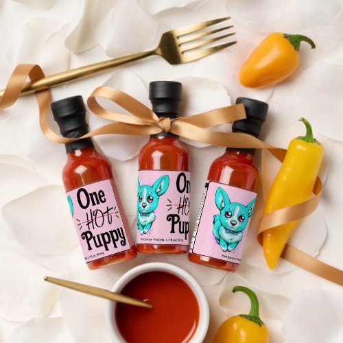 One Hot Puppy Pink  Blue Corgi Puppy Dog Hot Sauces