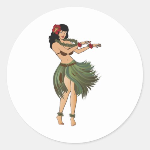 One Hula Girl Dancing Classic Round Sticker