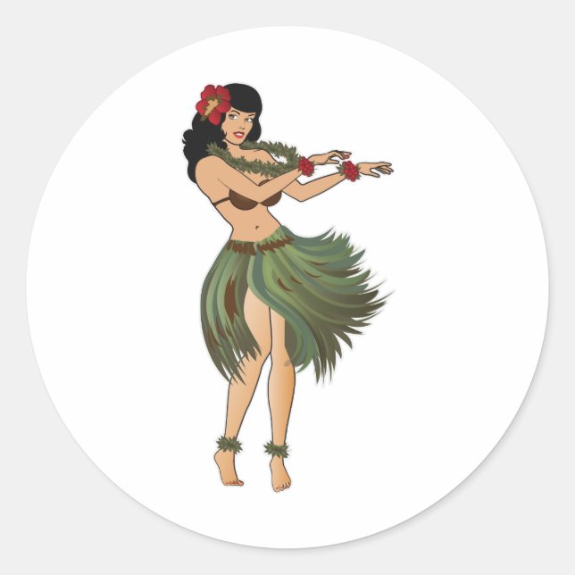 One Hula Girl Dancing Classic Round Sticker (Front)