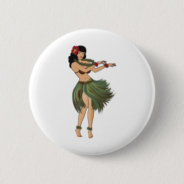 One Hula Girl Dancing Pinback Button (Front)