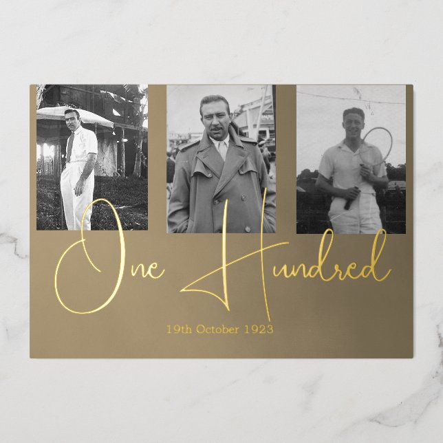One Hundred 100th Male Birthday Photo Invitation Foil Invitation (Front)
