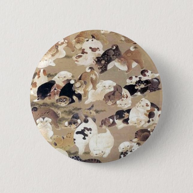 One Hundred Dogs Illustration by Ito Jakuchu Button (Front)
