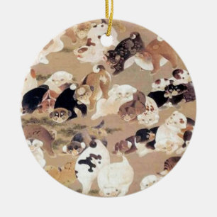 One Hundred Dogs Illustration by Ito Jakuchu Ceramic Ornament