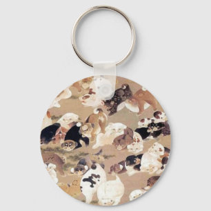 One Hundred Dogs Illustration by Ito Jakuchu Keychain