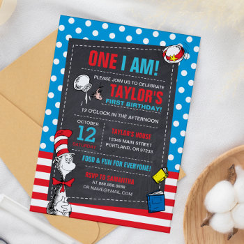 One I Am | The Cat In The Hat Chalkboard Birthday Invitation by DrSeussShop at Zazzle