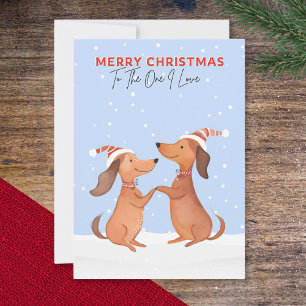 One I Love Merry Christmas Cute Dachshunds Holiday Card